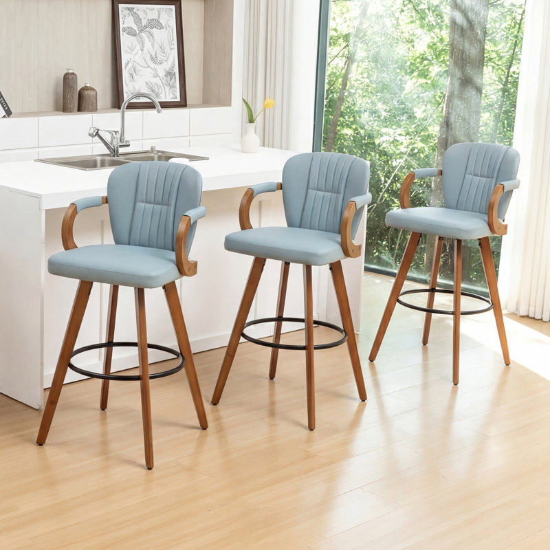 Ensemble de 3 tabourets de comptoir pivotants modernes en cuir (ensemble de 3), Bleu, 3