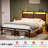 Antioch Bed Frame with LED Light and Charging Station, Metal Frame with Storage Headboard, Large Storage Space, No Spring Box Needed-87543191-109575521