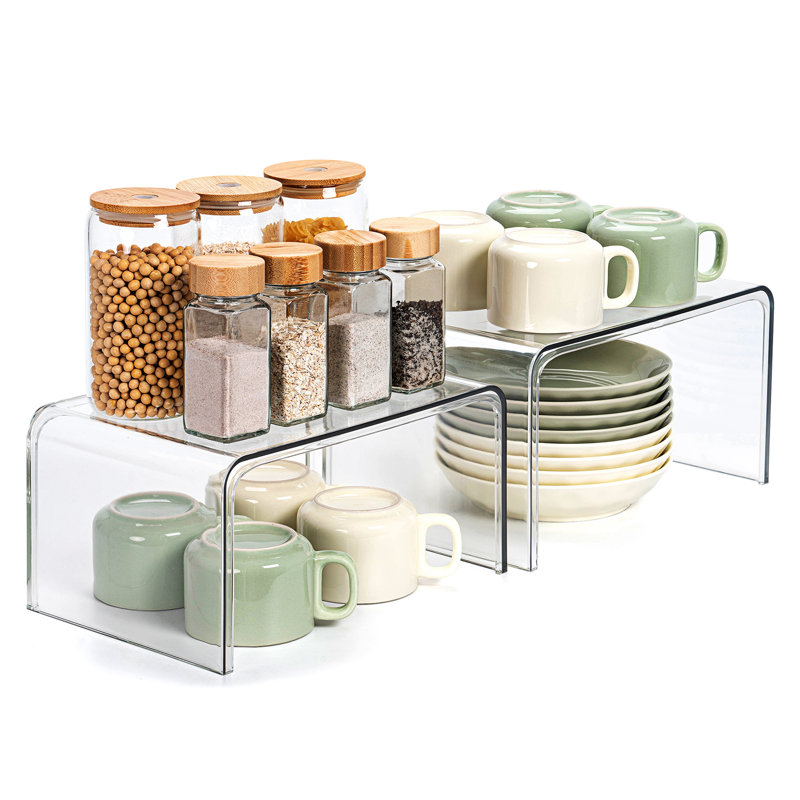 Clear Cabinet Organizer, Shelf Organizer Set of 2 for Kitchen Organizers and Storage, Display Pantry Cabinet Shelf Room Decor Countertop Desk Organizer Shelves, Patented Spice Organization for Cabinet