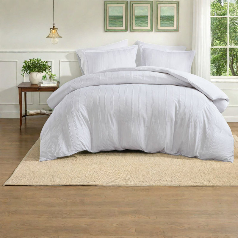 Elegant Woven Striped Cal King Bedding Sets, Polyester, Modern Style For Home