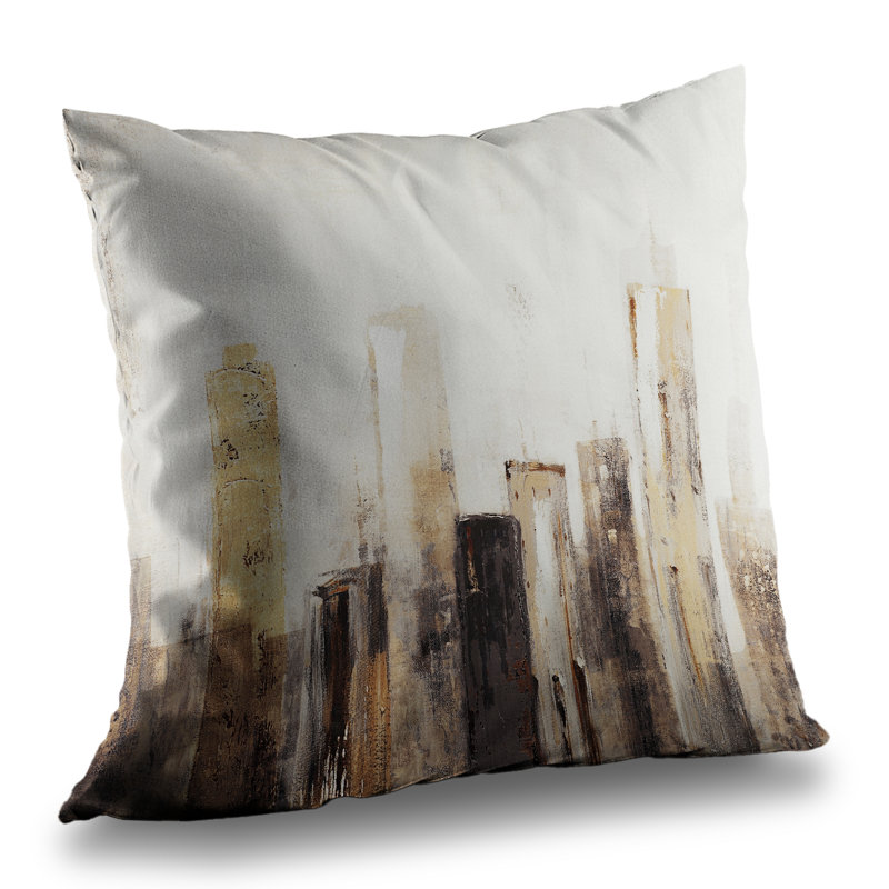 Earthy Tones City - Building Brown Poly Twill Throw Pillow – Poly Twill Throw Pillow with Insert, Double-Sided Print