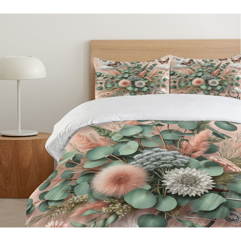 Floral Eucalyptus Duvet Cover, Queen Duvet Cover + 2 Standard Shams