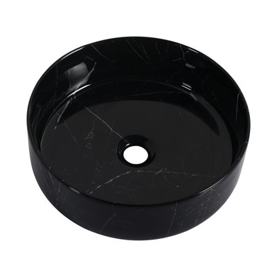 Vasque à poser ronde en céramique, style élégant, émail triple couche, cuite à 1280 °C, facile à nettoyer, hauteur 12 cm, design noir et blanc, finitions soignées, idéale pour toute salle de bain.