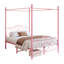 Cadre de lit à baldaquin en métal avec tête et pied de lit, lit plateforme à quatre colonnes avec rangement intégré, sommier non requis, format Queen, rose - 2-512519746-512519759