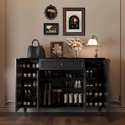 59.06" Black Solid wood Birch wood Shoe Storage