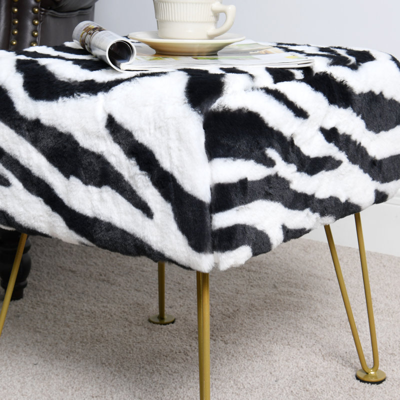 43.2cm Wide Square Animal Print Standard Ottoman, black/white