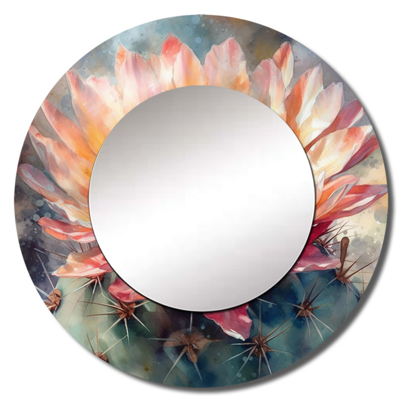 Gysbert orange vert Cactus Flower III - miroir décoratif Cactus, 36 po x 36 po