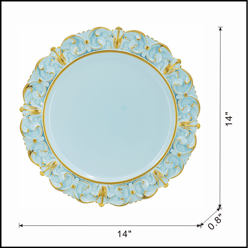 6 Pack Plastic Charger Plate, D14", Blue/Gold