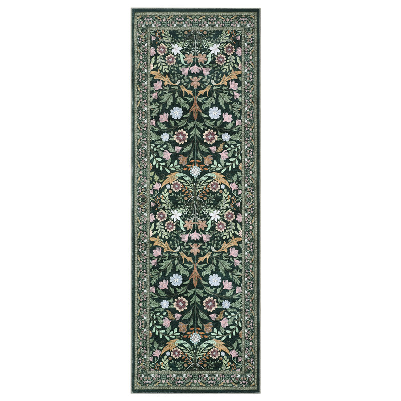 Floral Washable Area Rug Vintage Large Rugs for Living Room Soft Non-Slip Carpet Indoor Floor Stain Resistant Carpets for Bedroom Dining Room Farmhouse Nursery Home Office