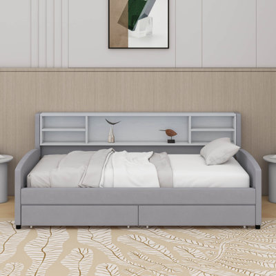 Lit plateforme simple tapissier avec tiroirs
