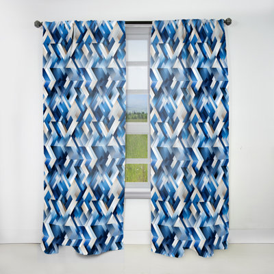 Blue And White Diamonds Geometric - Abstract Curtain - Room Darkening Geometric Curtain - 1 Panels