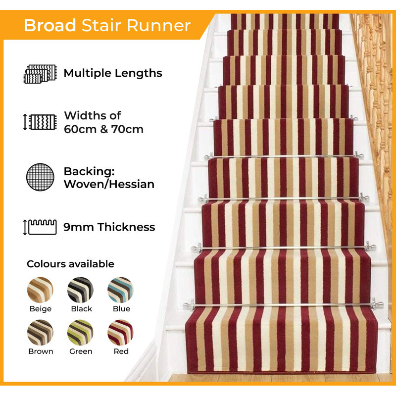 Stair Runner Columbia Striped Indoor Area Rug, Runner 60 x 840cm