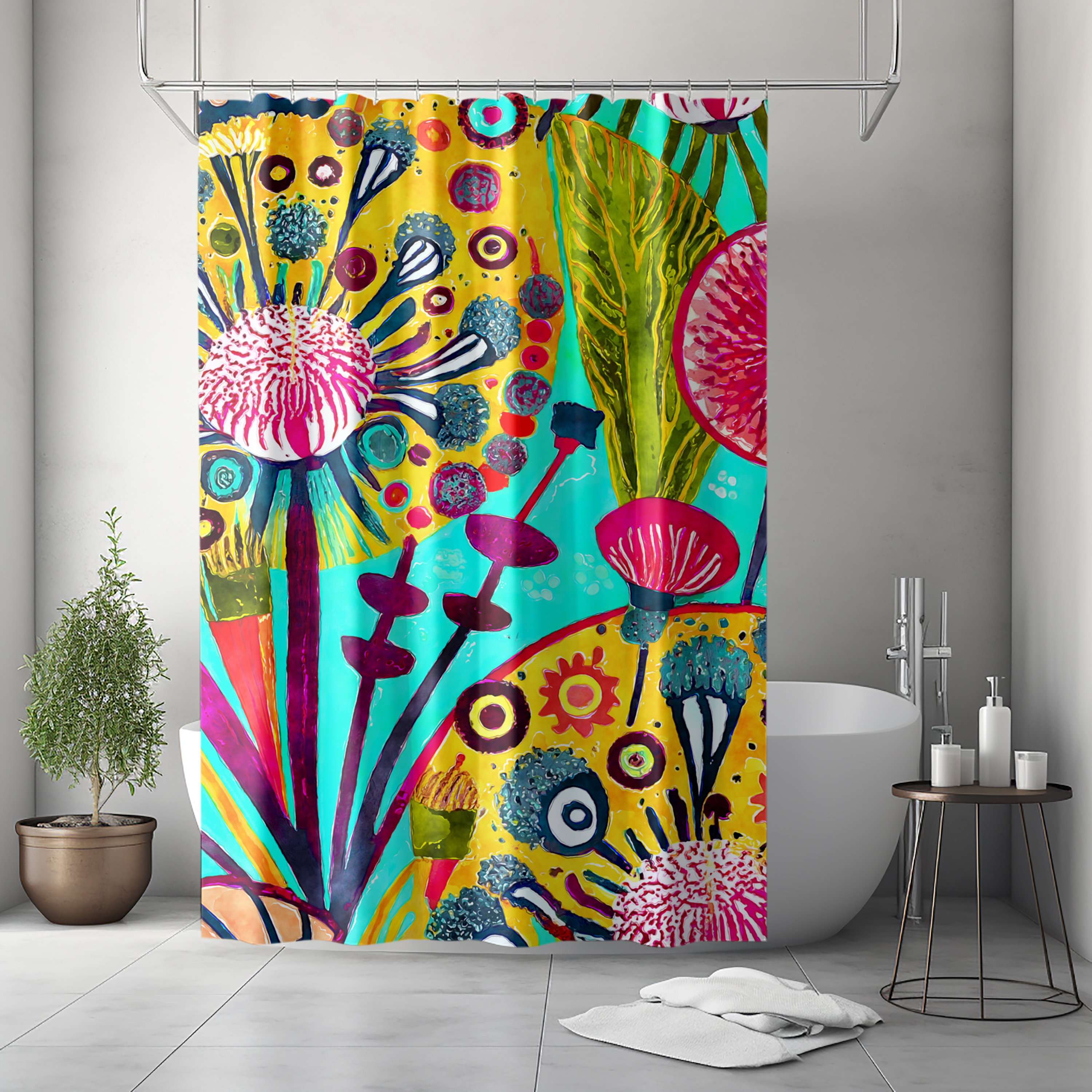 ACRYLIC TROPICAL FISH Shower Curtain Hooks Pink Blue Yellow