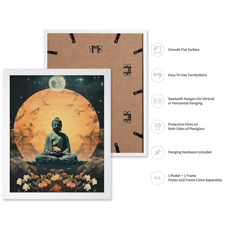 Bouddha psychédélique, Poster, 18"H x 24"W, White Framed