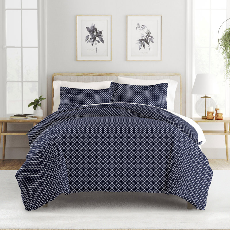 Ensemble de housse de couette traditionnel en microfibre Becky Cameron™, Bleu marine/blanc