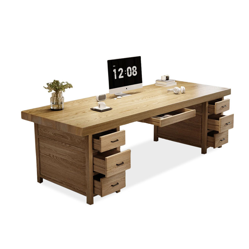 Bureaux rectangulaires en bois massif brun, 29.53" H x 78.74" W x 27.56" D