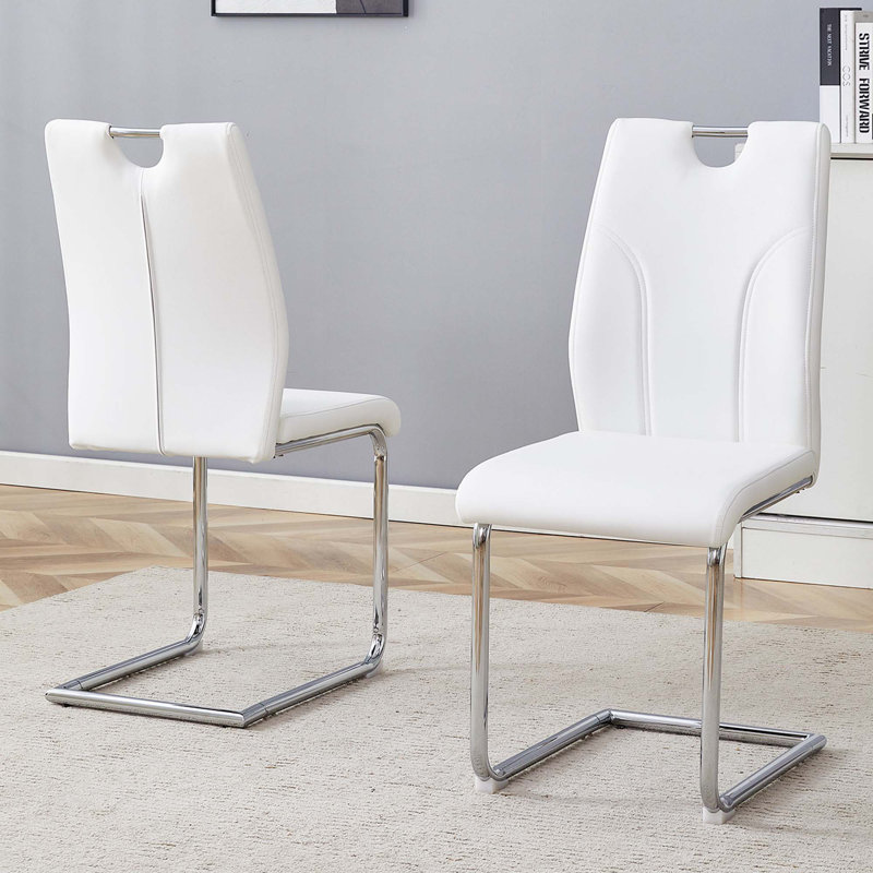 Ensemble de chaises de salle à manger en polyuréthane, 2, Argent argent, Blanc