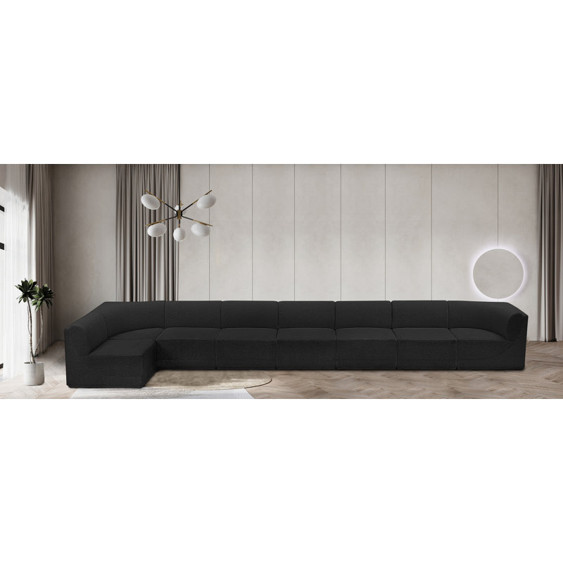 Canapé modulaire rembourré 8 pièces Ollie, Tissu bouclé noir