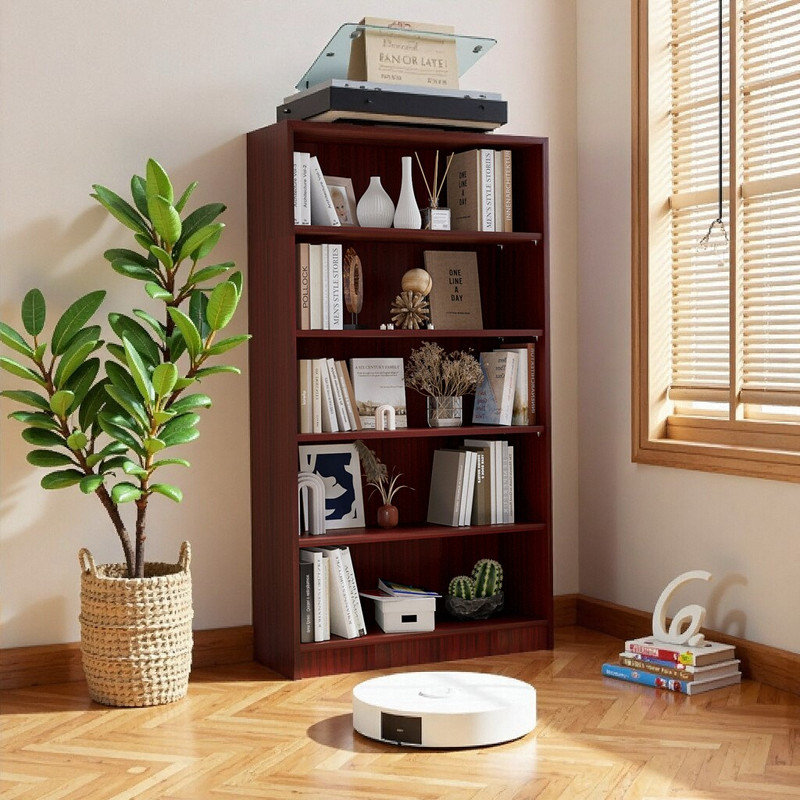Heavy-Duty Adjustable Shelf Bookcase 5 Tier Wide Manga Bookshelves Library Office Bookcase, Brown