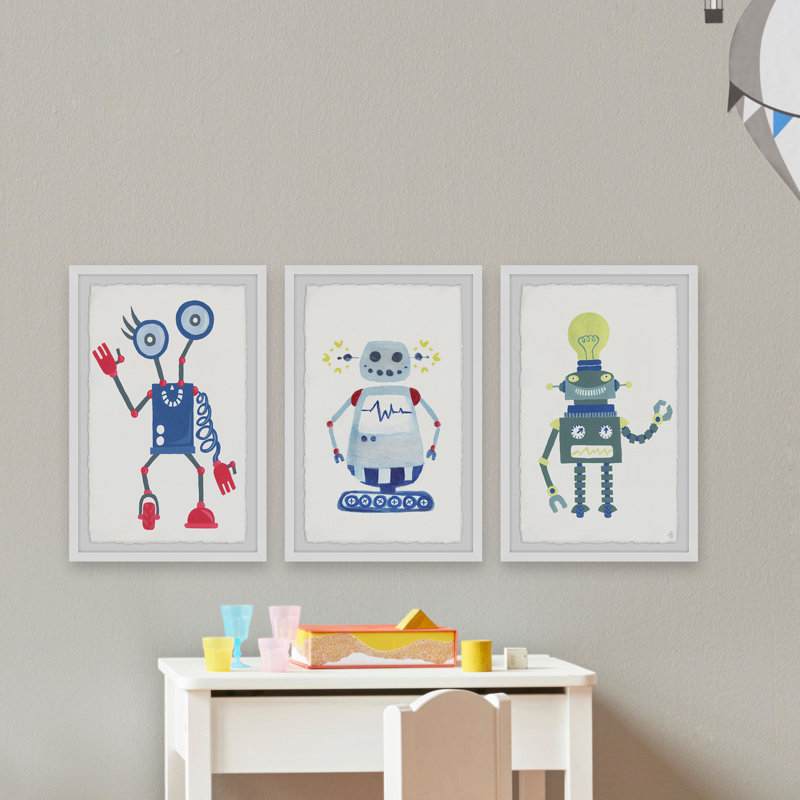 «Cool Robots» par Wirrindela, ensemble de 3 reproductions encadrées, H 12 po x l 8 po x P 1,5 po