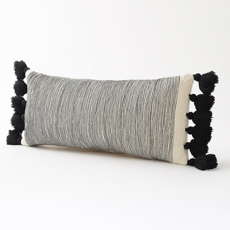 Contemporary Striped Tasseled Cotton Lumbar Pillow