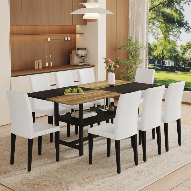 Ensemble de table et chaises, table de salle à manger en bois avec tablette de rangement et chaises d'appoint, Bois / noir