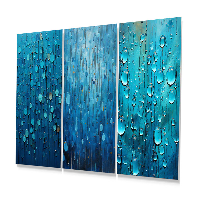 «Abstract Rainy Blue Collage», ensemble de 3 formes murales abstraites en métal, H 32 po x l 48 po