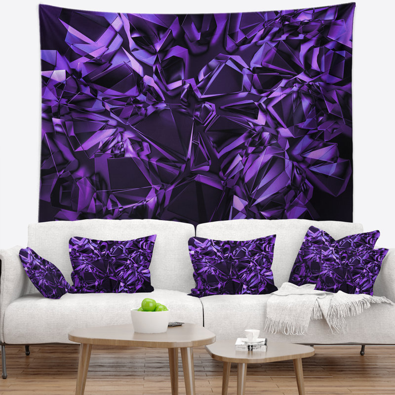 Tapisserie abstraite à texture de cristal mauve, H 32 po x l 39 po