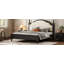 Grand lit plateforme en bois avec tête de lit tapissier, structure robuste et tissu élégant pour le confort et le style (matelas non inclus)