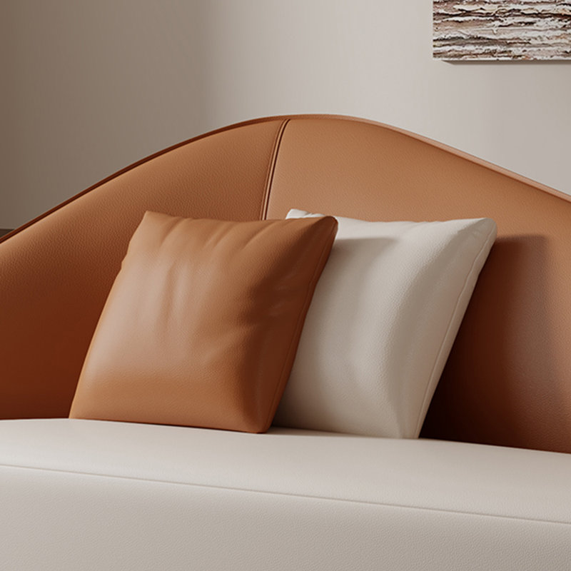 Méridienne moderne en cuir synthétique, Beige / orange, Accoudoir à gauche (vu de face)