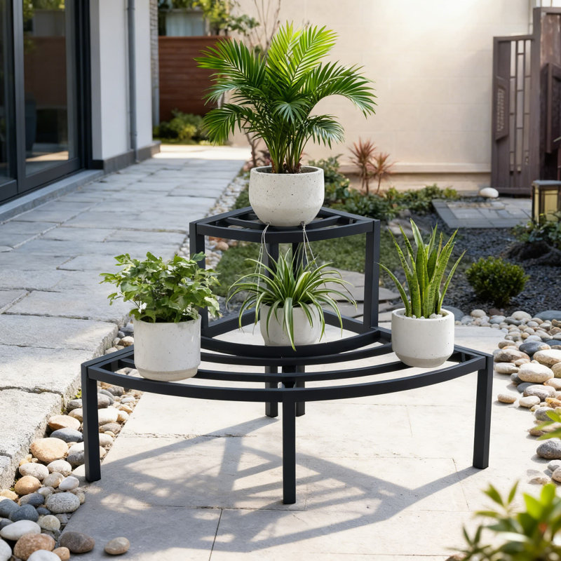 Support pour plante à 2 niveaux en aluminium pour l'intérieur et l'extérieur, échelle de coin légère avec construction antirouille pour une présentation stable des plantes