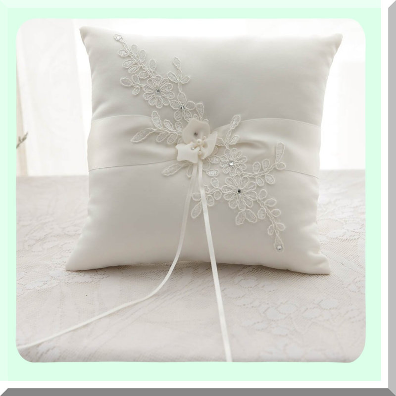 Ivory Wedding Ring Pillow with Pearl Decorations
