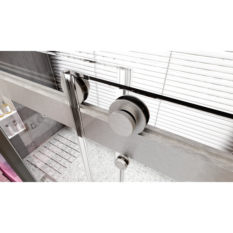 Porte de douche l 56 po x H 76 po avec, Nickel brossé