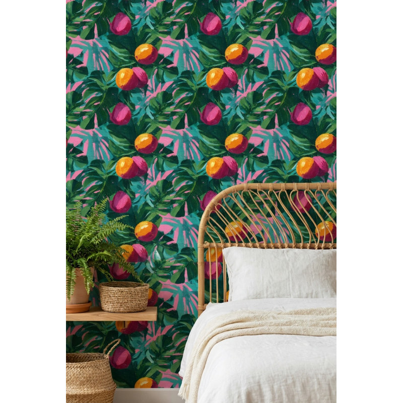 Papier peint à motif de feuilles tropicales, Non tissé, non collé