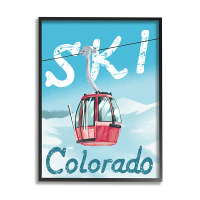 «Ski Colorado Winter Mountain Trolly Snowy Hill», art texturé sur giclée blanche encadrée par Ziwei