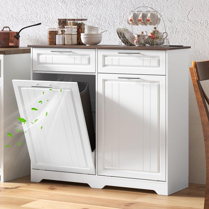 Armoire à poubelle à bascule de 20 gallons avec fonction désodorisante, 20 gallons, Blanc