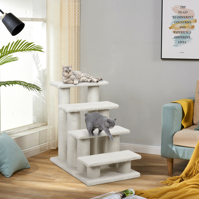 Tucker Murphy Pet™ 24'' 4-step Pet Stairs Carpeted Ladder Ramp 8 Scratching Post Cat Tree Climber, Beige