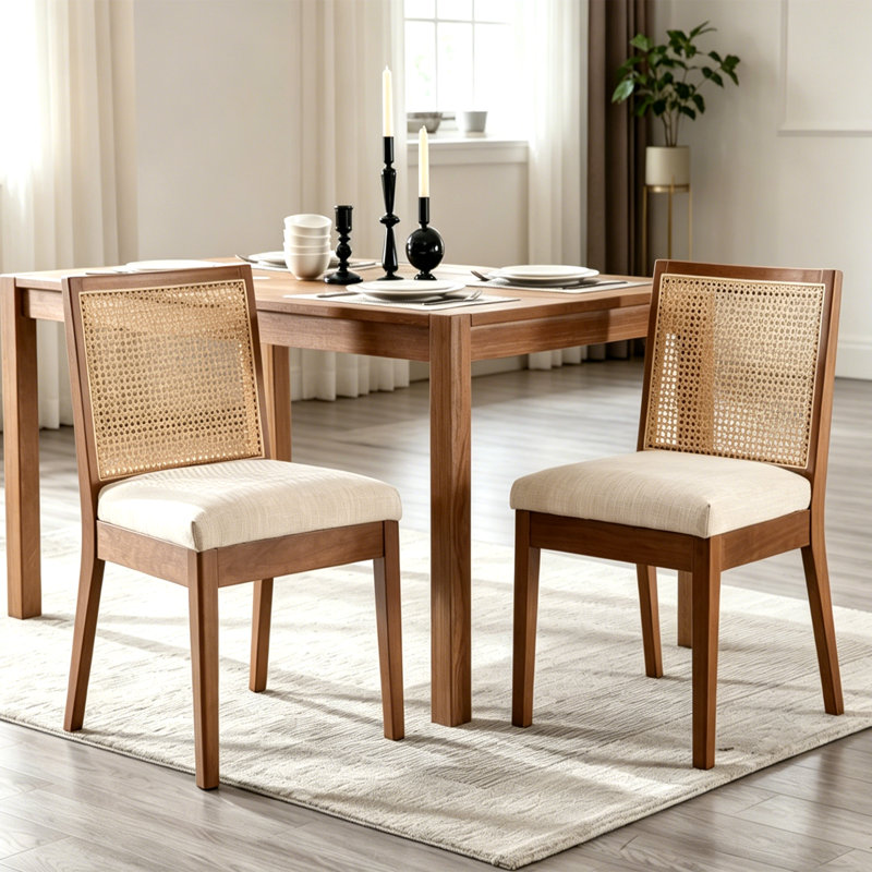 Rattan Back Dining Chair Indoor&Outdoor Armless Accent Side Chair, Easy Assembly Upholstered Dining Chair for Kitchen Restaurant Patio