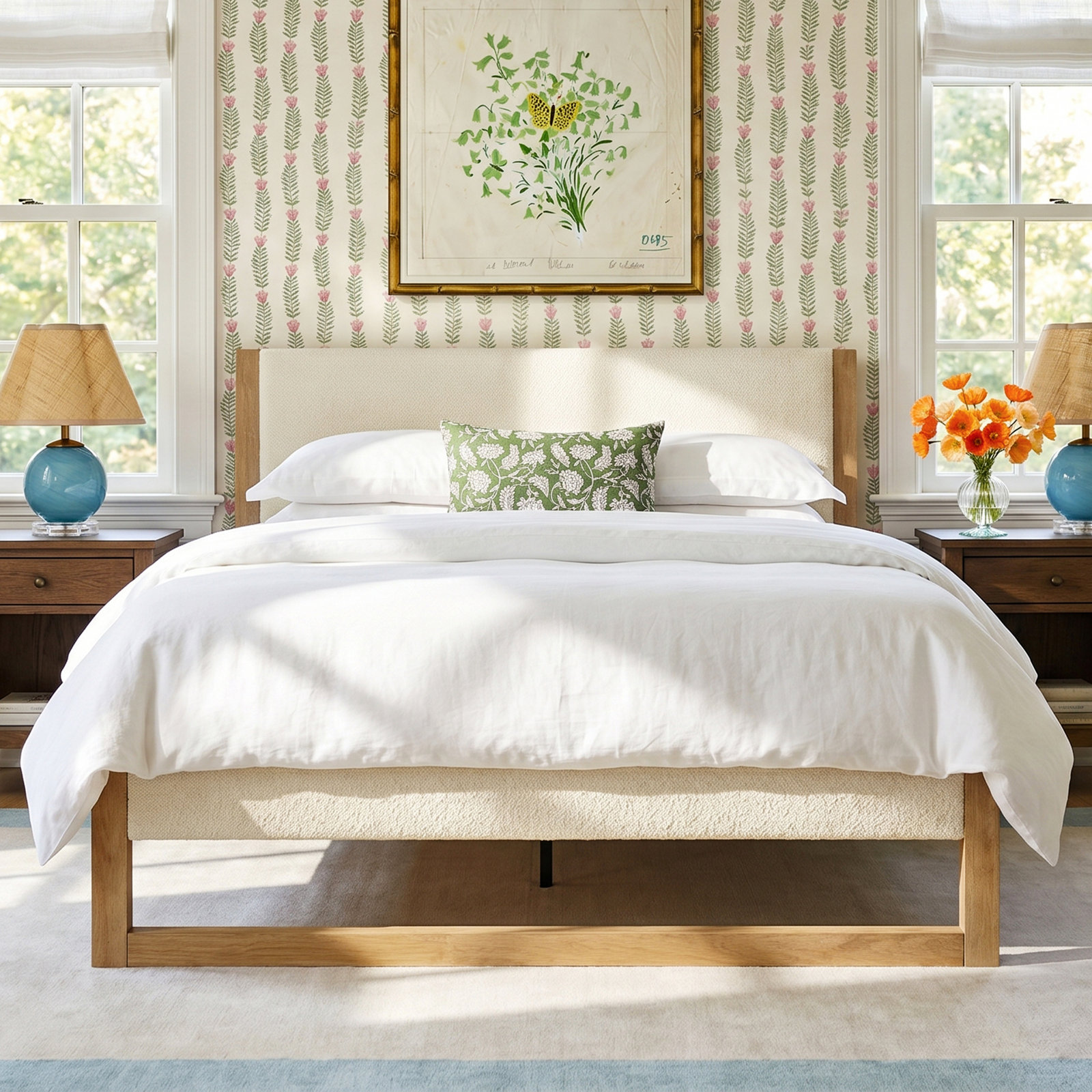 Maura Upholstered Cream Boucle Bed Frame, Queen