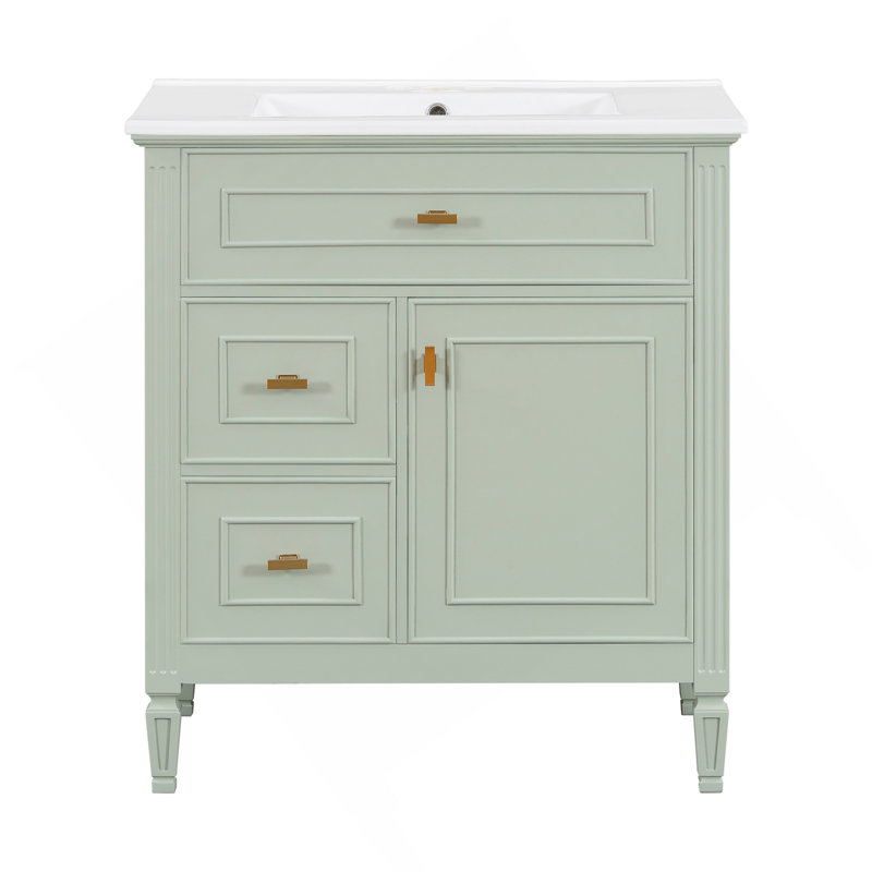Meuble-lavabo 30 po avec lavabo, meuble-lavabo avec un tiroir rabattable et deux tiroirs, tablette réglable, bois et panneau de fibres à densité moyenne, vert
