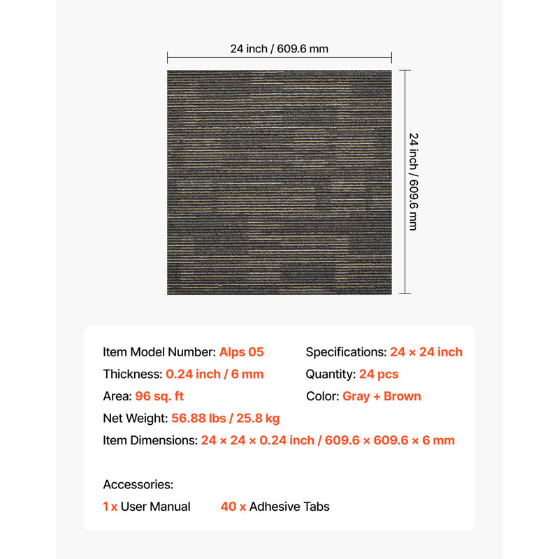 Tapis modulaire réutilisable 24 po x 24 po Carpet Tiles