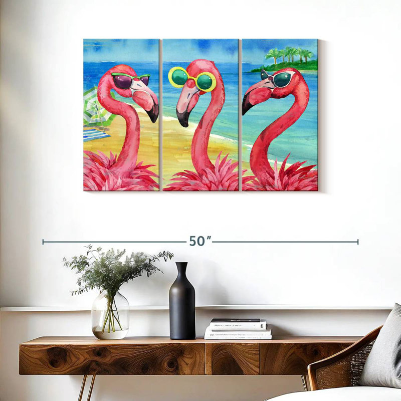 Flamant, copines, horizontal, H 24 po x l 38 po