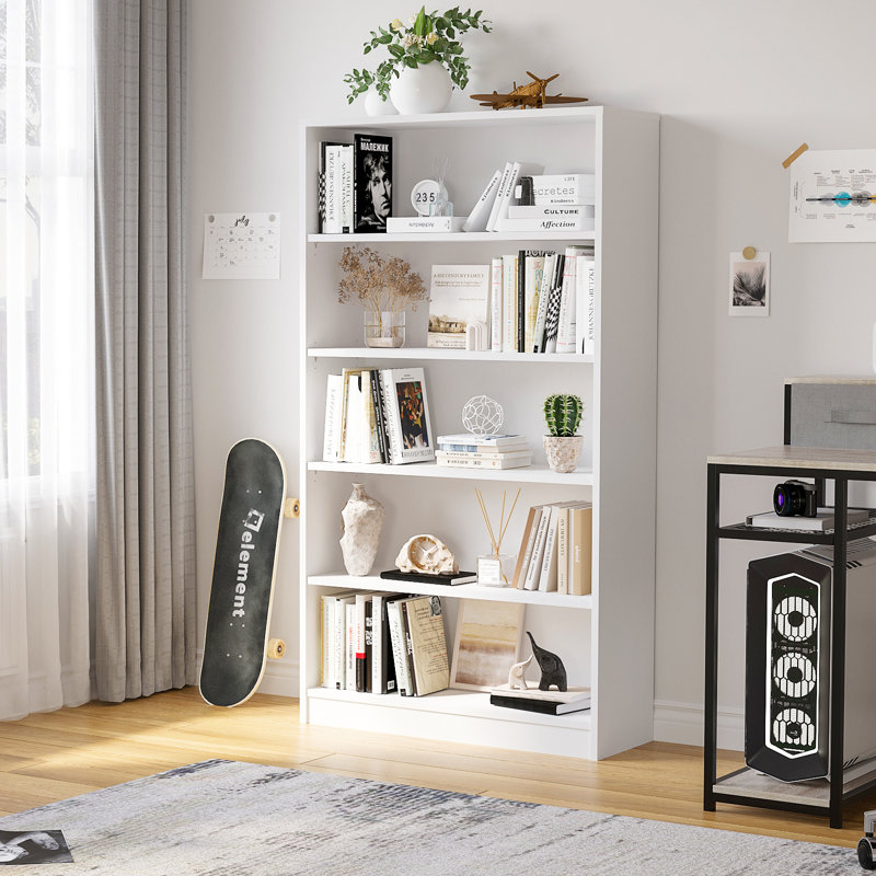 Cremorne Modern Standard Bookcase, (5 Shelves) 60” H x 33” W x 12”D, White