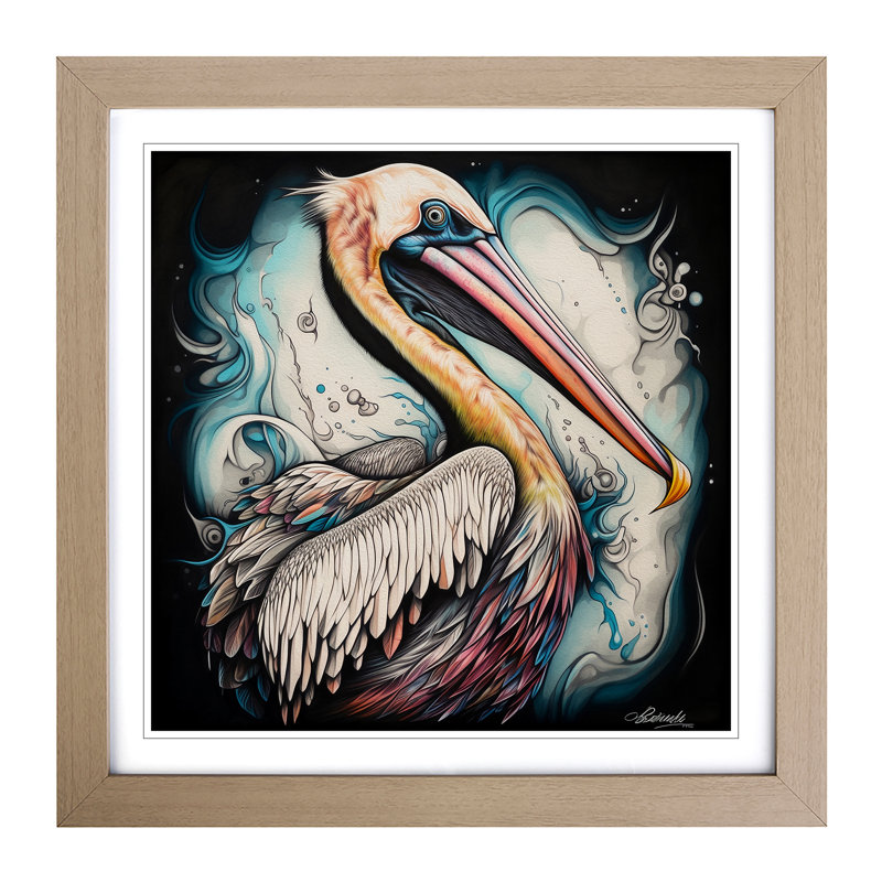 Pelican Neo-Traditional - Framed Print, Oak