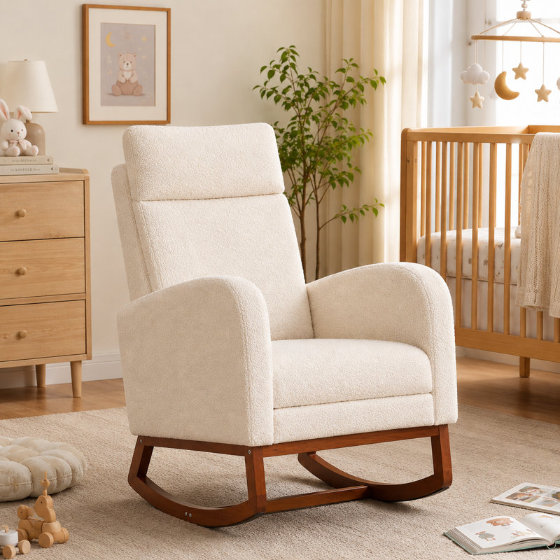Chaise berçante avec repose-pieds Teedy, Teddy Beige