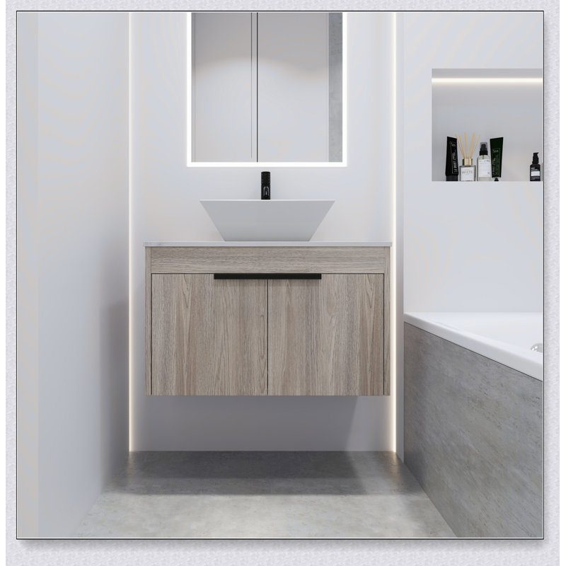 Ensemble de meuble-lavabo mural 30 po avec lavabo en céramique Modern Design