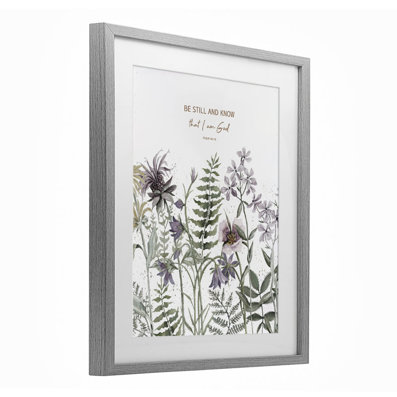«Be Still and Know Botanicals», reproduction sous verre encadrée, design par Cindy Jacobs, H 16 po x l 13 po