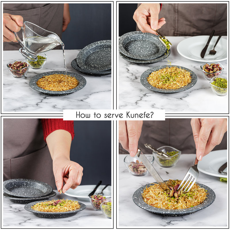 Crystalia Granite Kunefe Plates Set of 3 – Non-Stick Traditional Turkish Dessert & Serving Plates, Durable Food-Grade Granite Cookware for Baking and Cooking