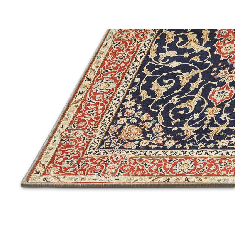 Tapis traditionnel rouge / bleu Derringer, Rectangle 5 pi x 7 pi