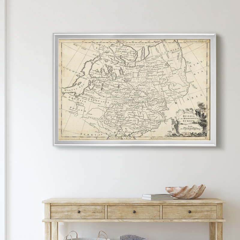 Carte de la Russie-impression d’art graphique sur toile encadrée, H 30,5 po x l 42,5 po x P 1,5 po, Encadrement argenté